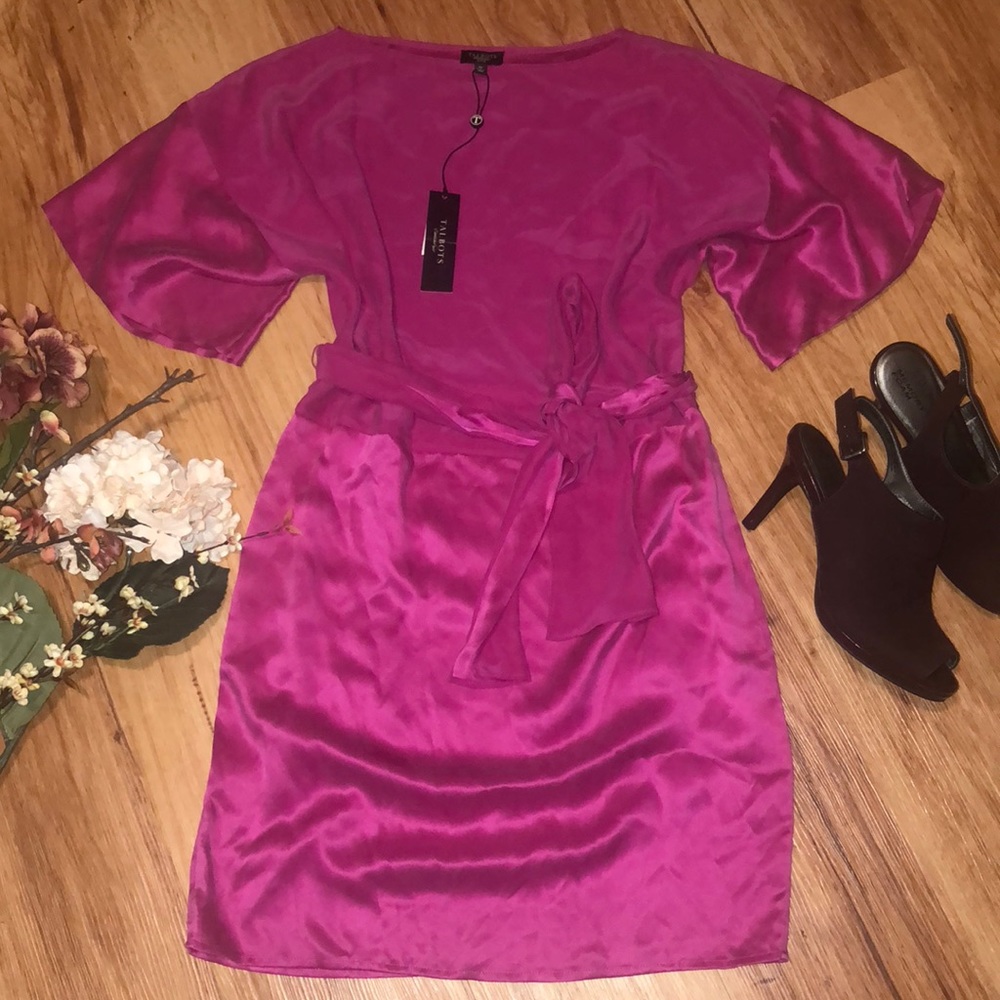 Talbots pink silk kimono dress - Picture 2 of 8